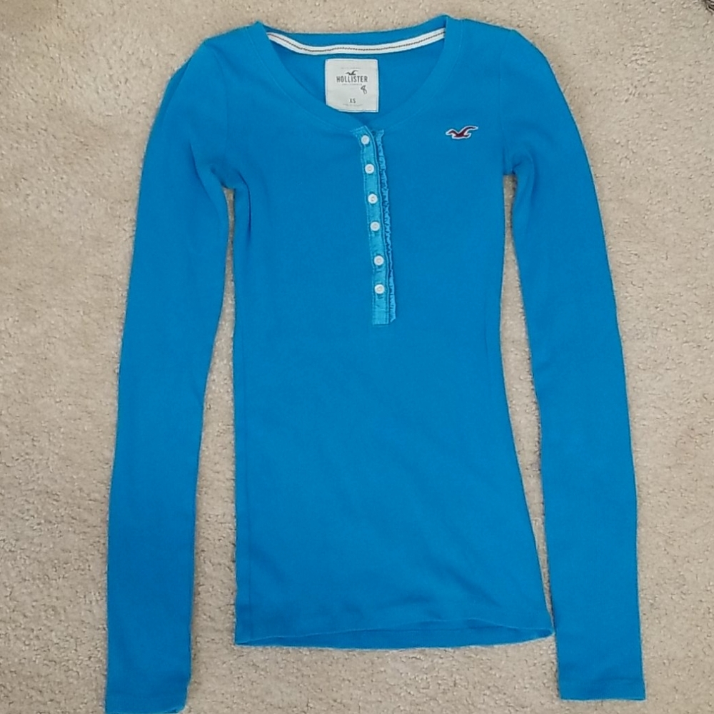Womens Longsleeve Shirt Blue Hollister